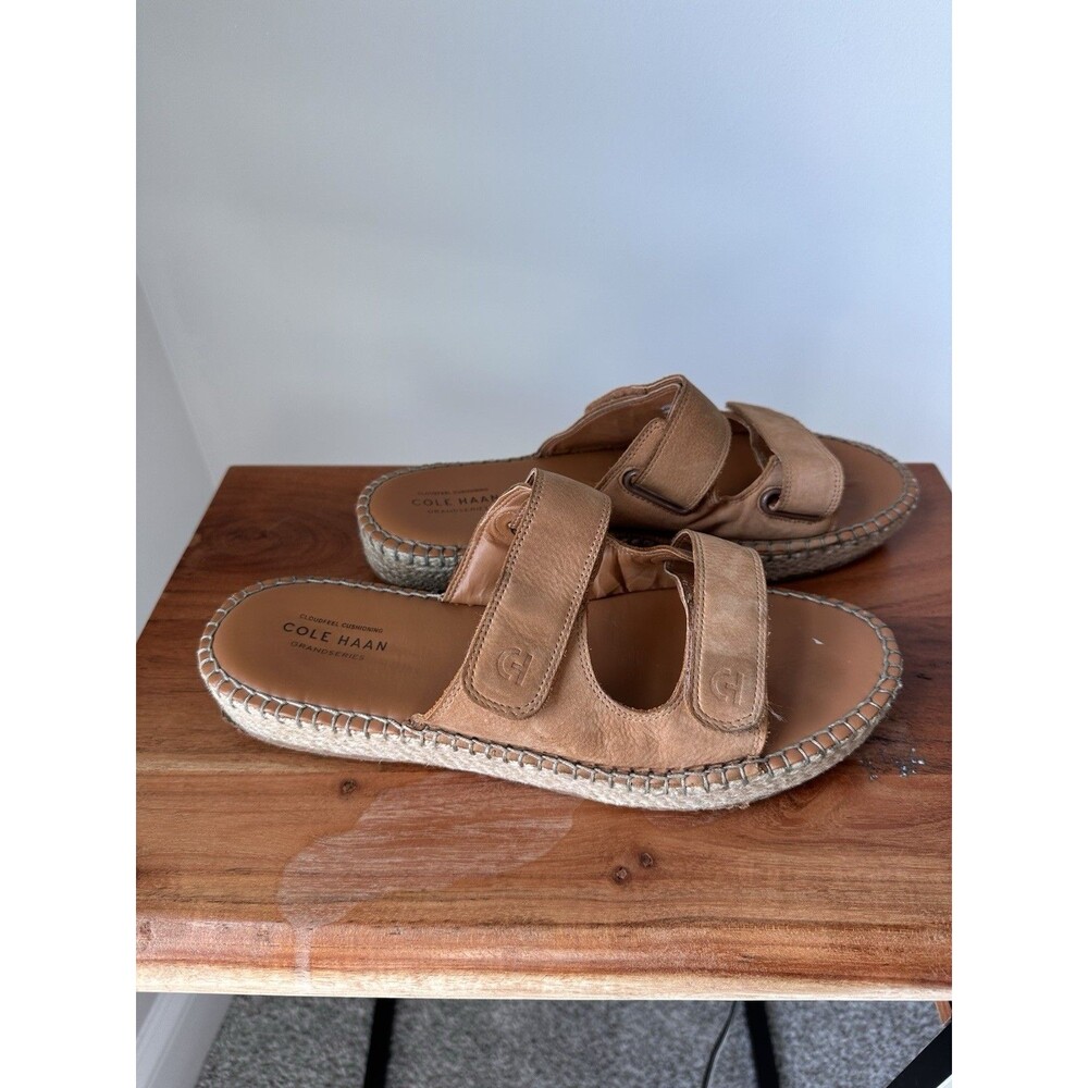 Cole Haan Cloudfeel Tan Leather Espadrille Slide Sandals Size 10 Boho Summer - Picture 4 of 7